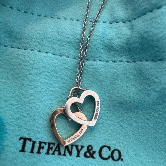 Tiffany & Co Sterling Rose Gold Two Heart Necklace - Picture 3 of 7